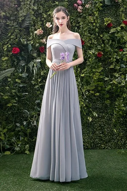 5 Styles Grey Chiffon Long Bridesmaid Dresses