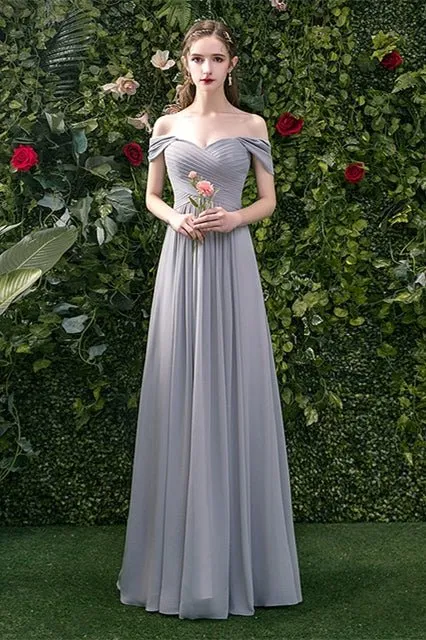 5 Styles Grey Chiffon Long Bridesmaid Dresses