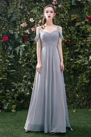 5 Styles Grey Chiffon Long Bridesmaid Dresses