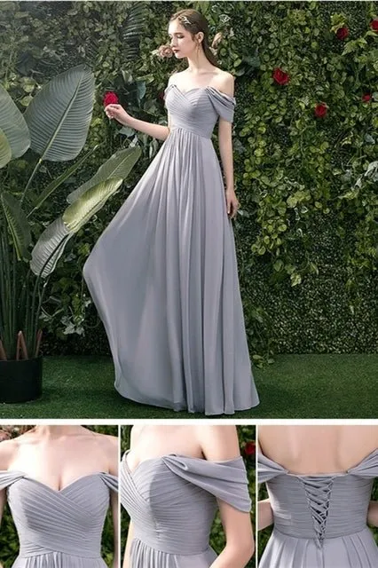 5 Styles Grey Chiffon Long Bridesmaid Dresses