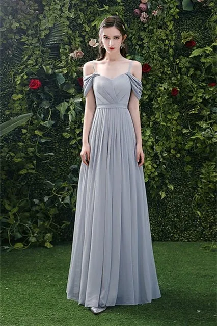 5 Styles Grey Chiffon Long Bridesmaid Dresses