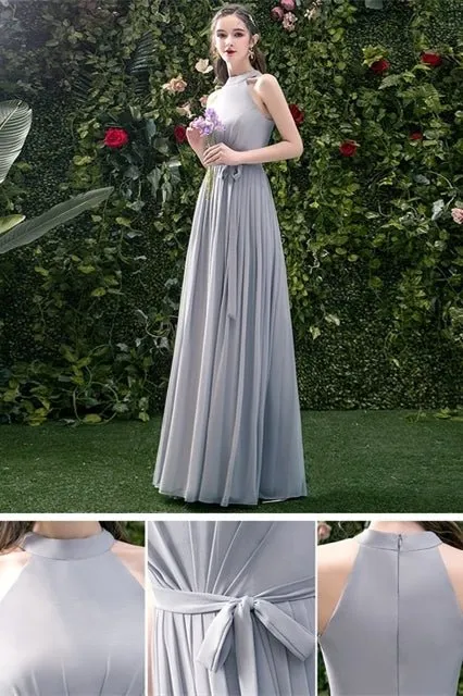 5 Styles Grey Chiffon Long Bridesmaid Dresses
