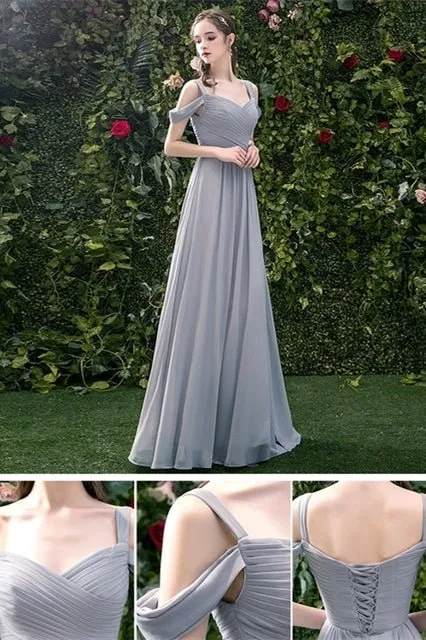 5 Styles Grey Chiffon Long Bridesmaid Dresses