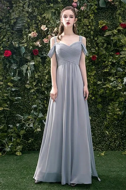 5 Styles Grey Chiffon Long Bridesmaid Dresses