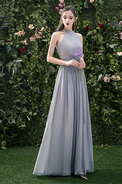 5 Styles Grey Chiffon Long Bridesmaid Dresses