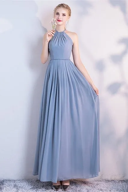 6 Styles Blue Chiffon Long Bridesmaid Dresses
