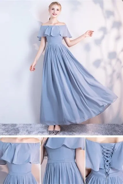 6 Styles Blue Chiffon Long Bridesmaid Dresses