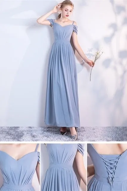 6 Styles Blue Chiffon Long Bridesmaid Dresses