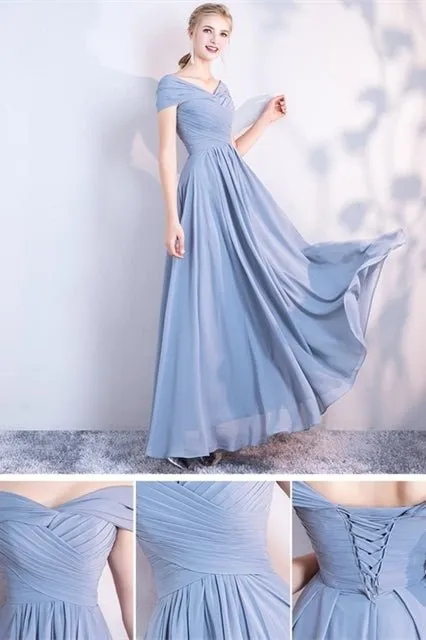 6 Styles Blue Chiffon Long Bridesmaid Dresses