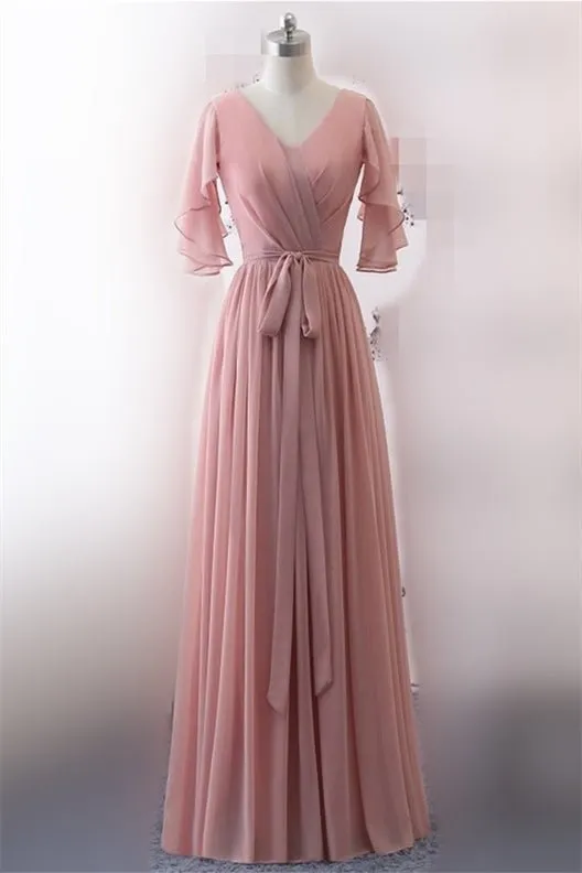 6 Styles Blue Chiffon Long Bridesmaid Dresses
