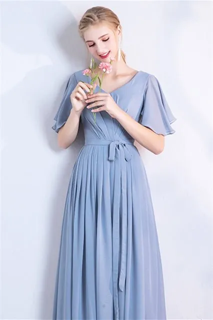 6 Styles Blue Chiffon Long Bridesmaid Dresses