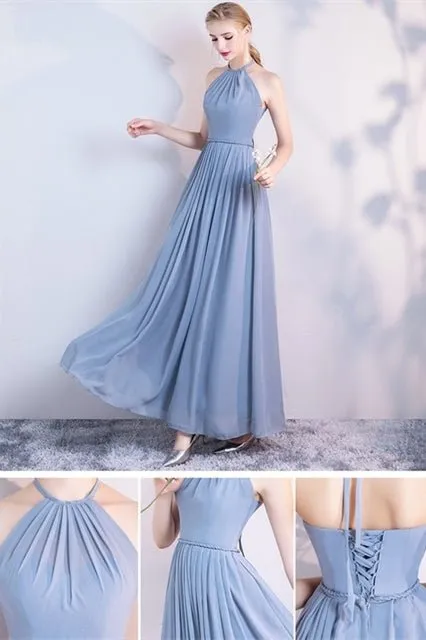 6 Styles Blue Chiffon Long Bridesmaid Dresses
