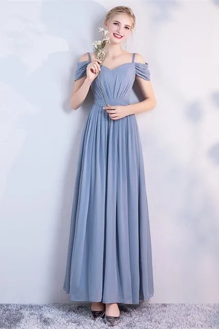 6 Styles Blue Chiffon Long Bridesmaid Dresses