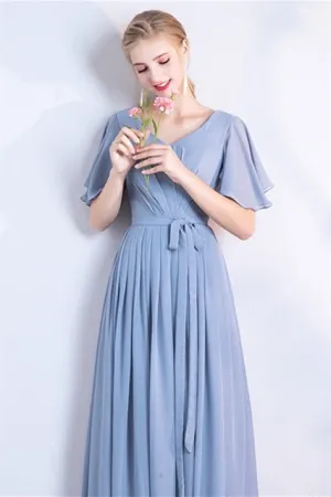 6 Styles Blue Chiffon Long Bridesmaid Dresses