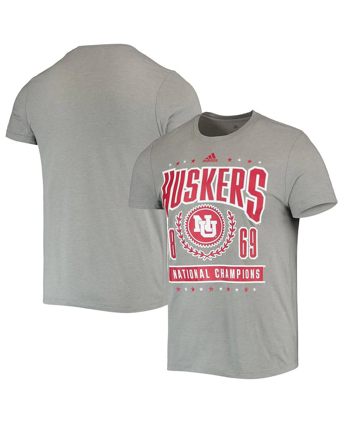 adidas Men's nebraska huskers reminisce reminisce tri-blend heather gray tee multi