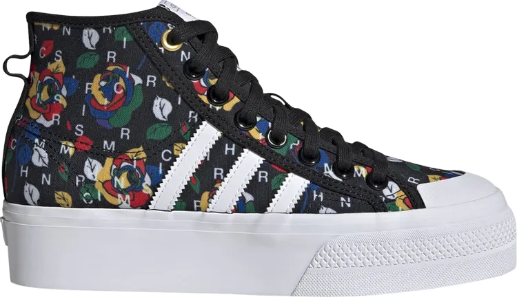Adidas Rich Mnisi x Wmns Nizza Platform Mid 'Pop-Art Roses' Sneakers, Black
