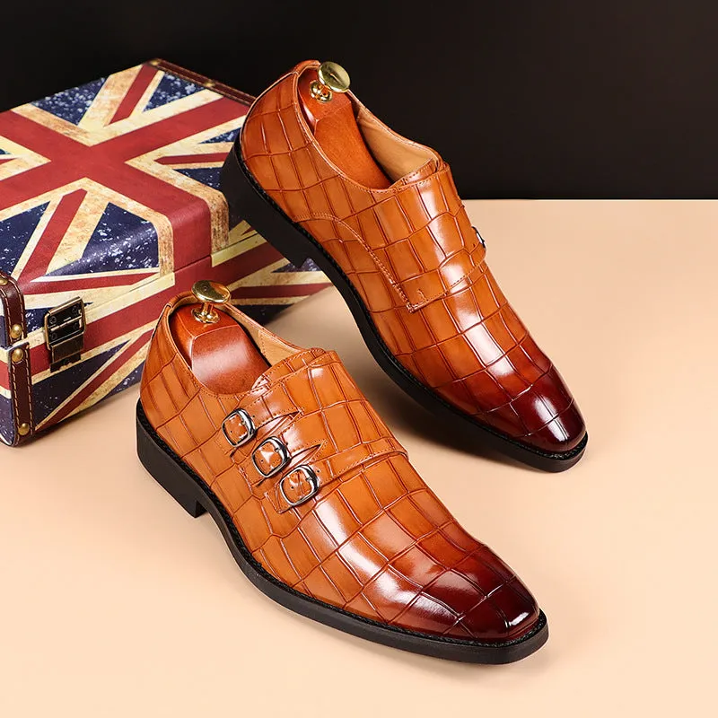 Caden | Exquisite Crocodile Leather Dress Shoes with Triple Buckles