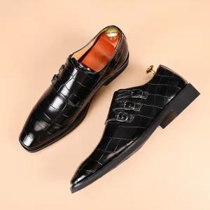 Caden | Exquisite Crocodile Leather Dress Shoes with Triple Buckles