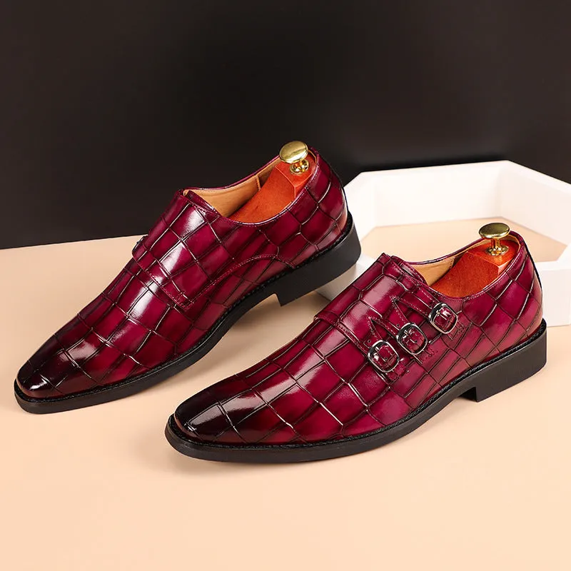Caden | Exquisite Crocodile Leather Dress Shoes with Triple Buckles
