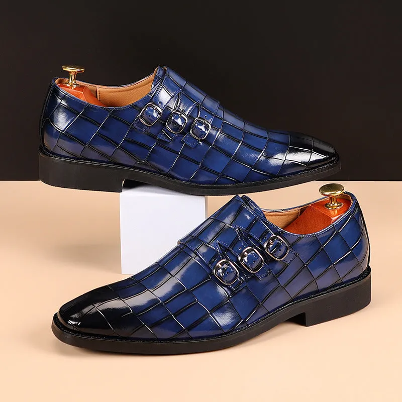 Caden | Exquisite Crocodile Leather Dress Shoes with Triple Buckles