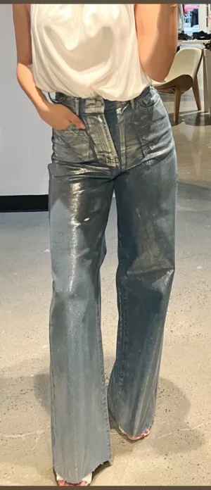 COATED SILVER  JEANS WIDE LEG