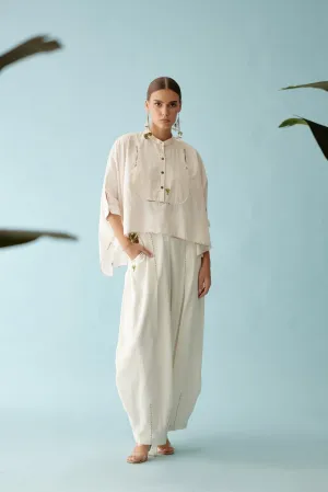 Cream handwoven jamdani yoke hi-low top