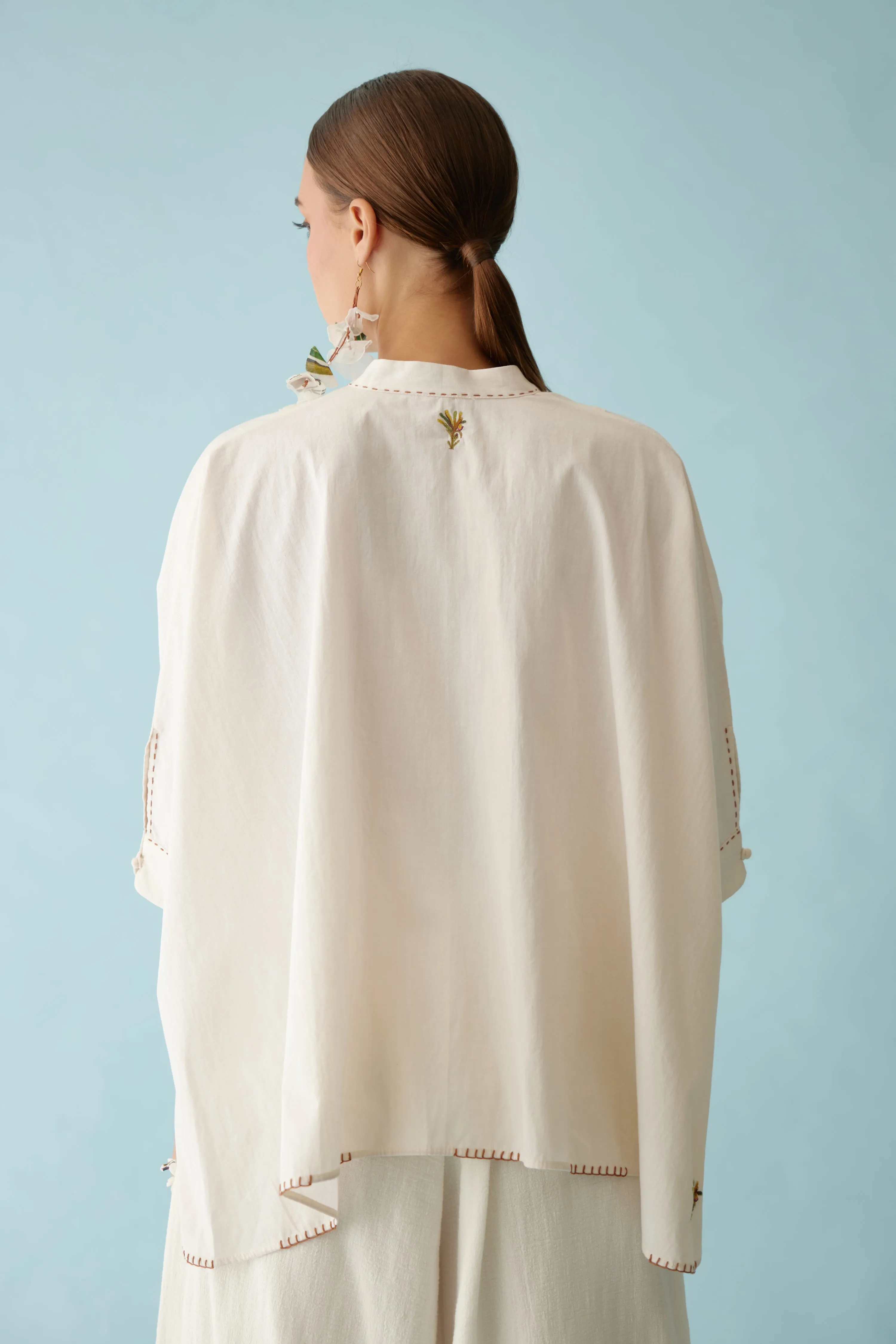 Cream handwoven jamdani yoke hi-low top