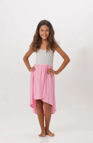 Daniela Dress in Pink Grey Chevron
