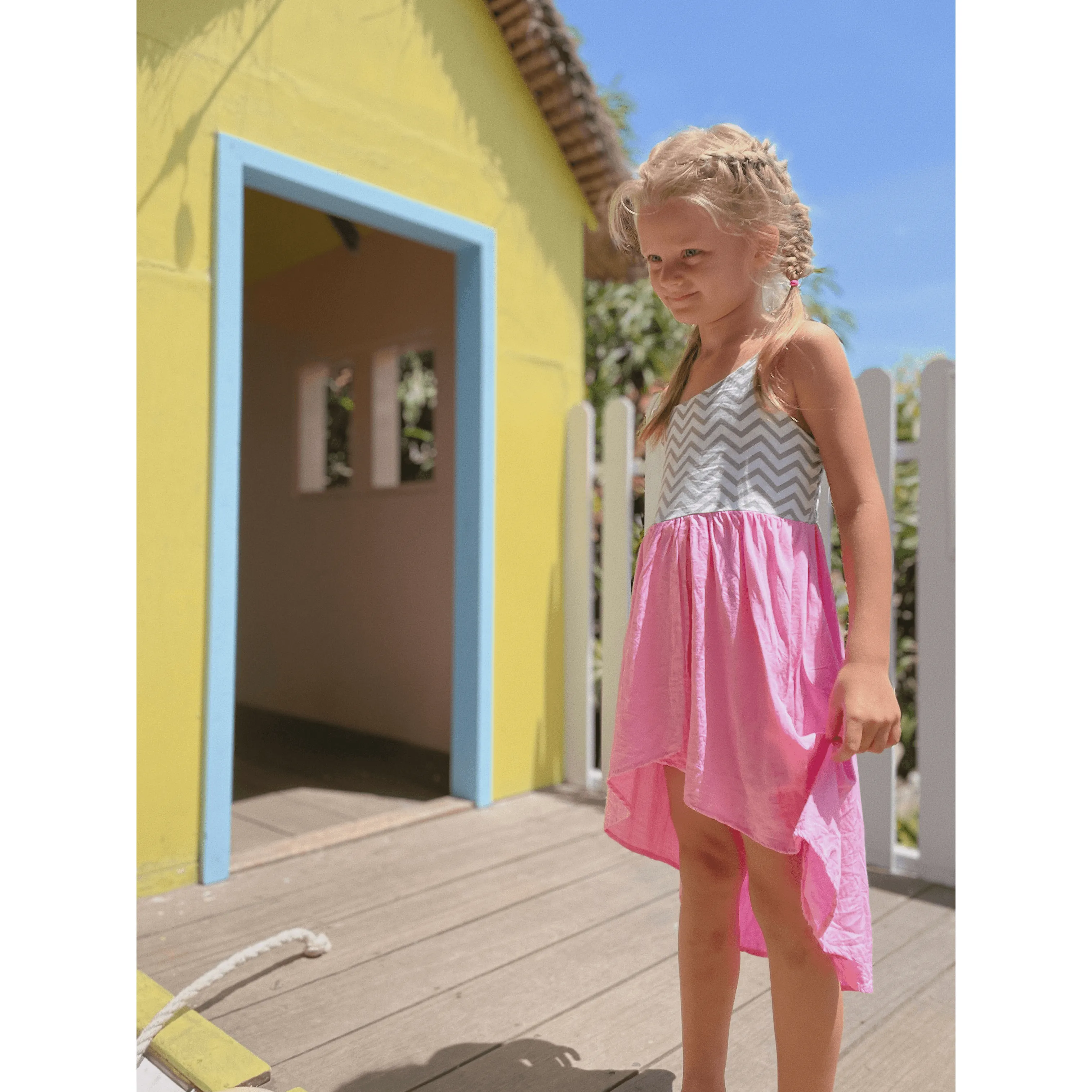 Daniela Dress in Pink Grey Chevron