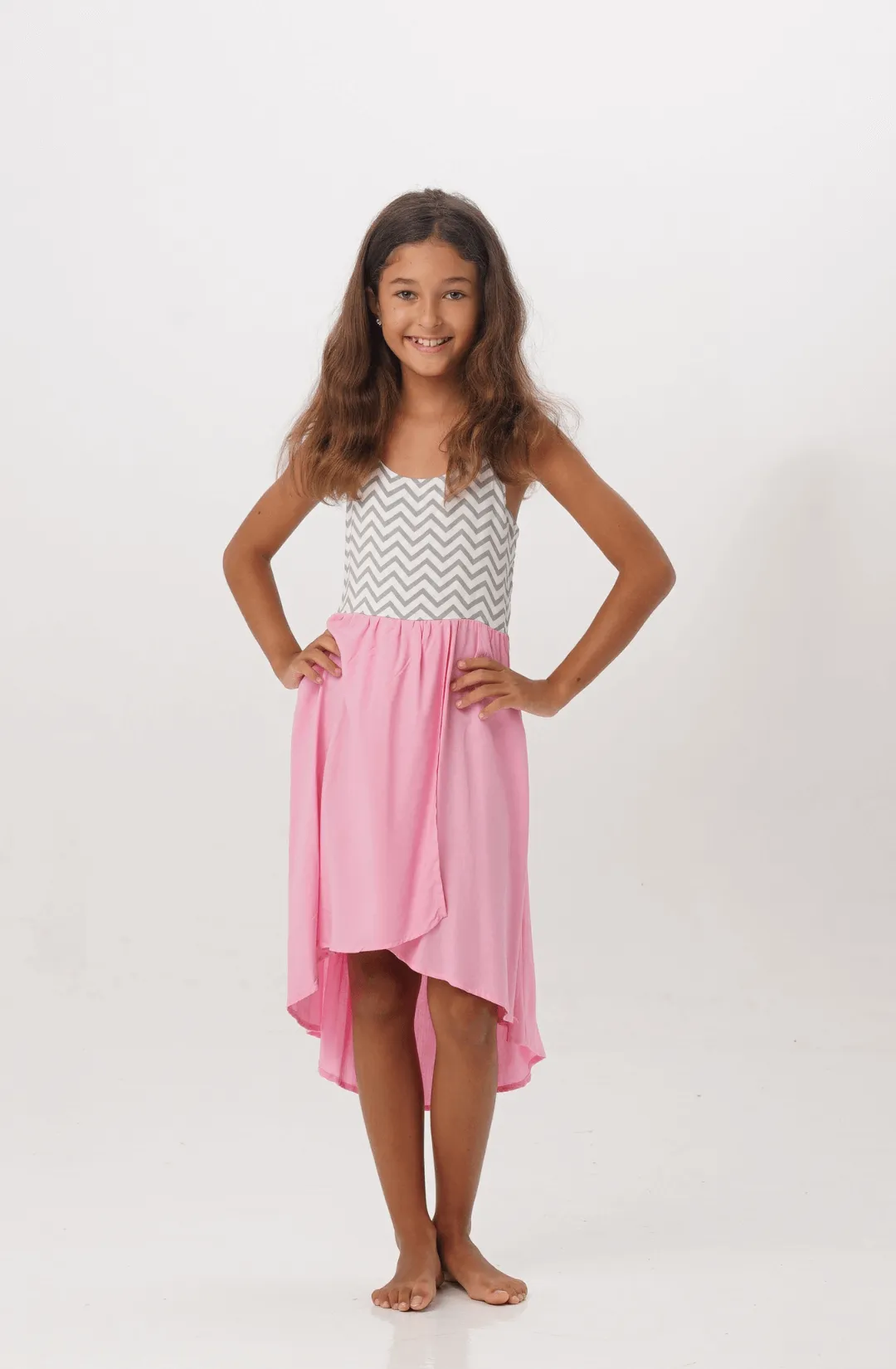 Daniela Dress in Pink Grey Chevron