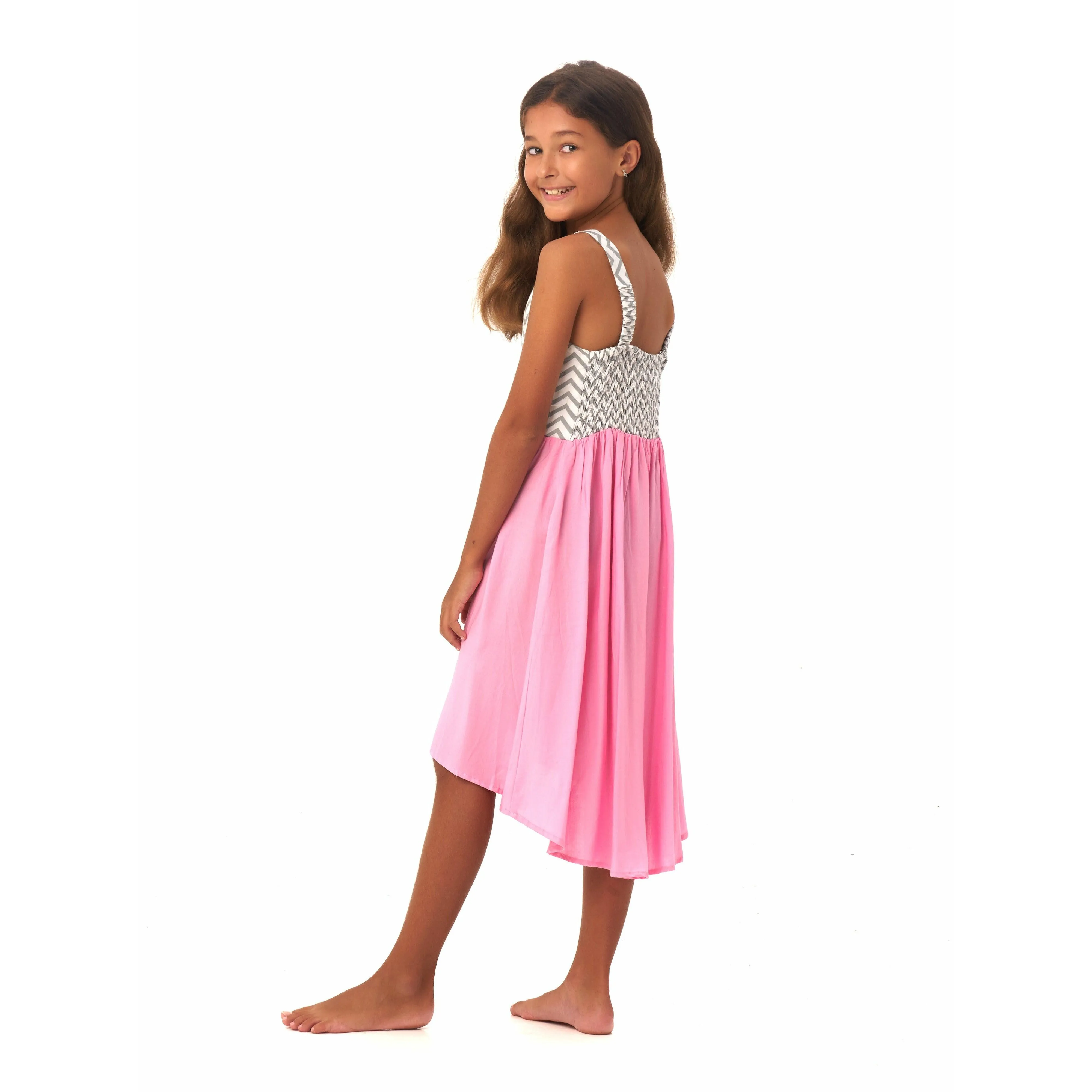 Daniela Dress in Pink Grey Chevron