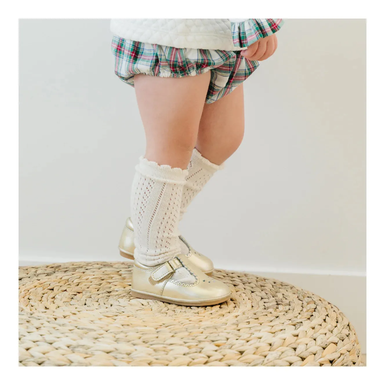Dottie Scalloped T-Strap Mary Jane, Gold (Baby)