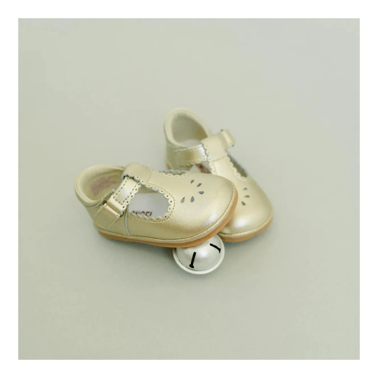 Dottie Scalloped T-Strap Mary Jane, Gold (Baby)