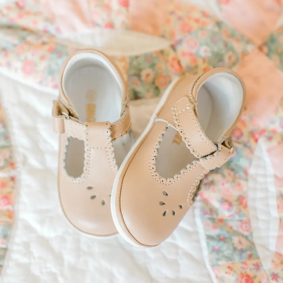 Dottie Scalloped T-Strap Mary Jane, Latte (Baby)