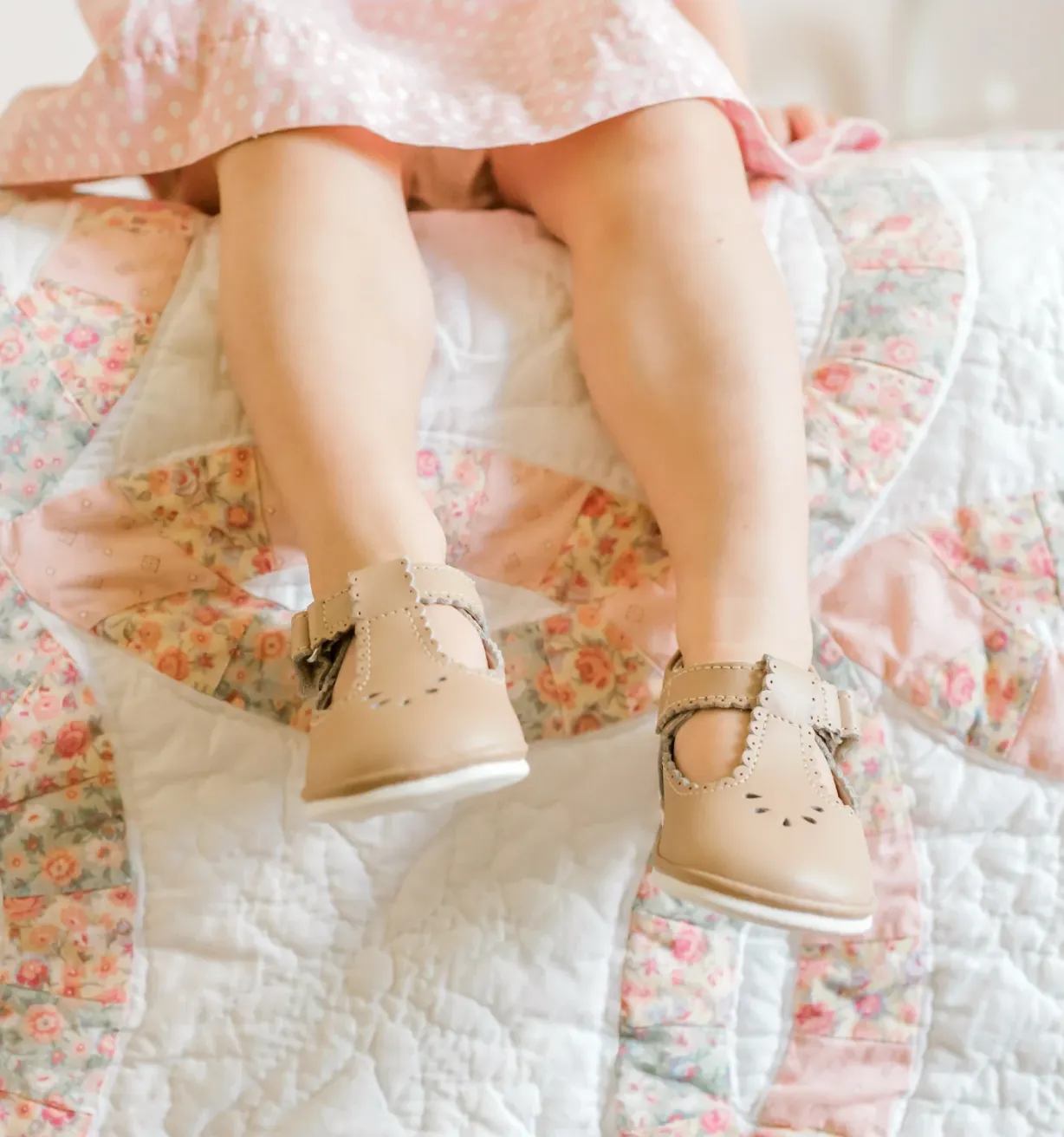 Dottie Scalloped T-Strap Mary Jane, Latte (Baby)
