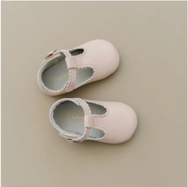 Elodie Scalloped T-Strap Mary Jane Crib Shoe, Pink (Infant)