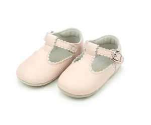 Elodie Scalloped T-Strap Mary Jane Crib Shoe, Pink (Infant)