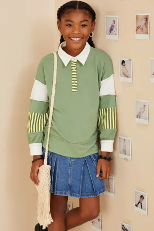 GIRLS Trendy Rugby Top - Olive