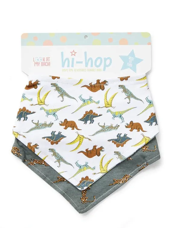 Hi hop 2pk Reversible Dino Dribble Bibs