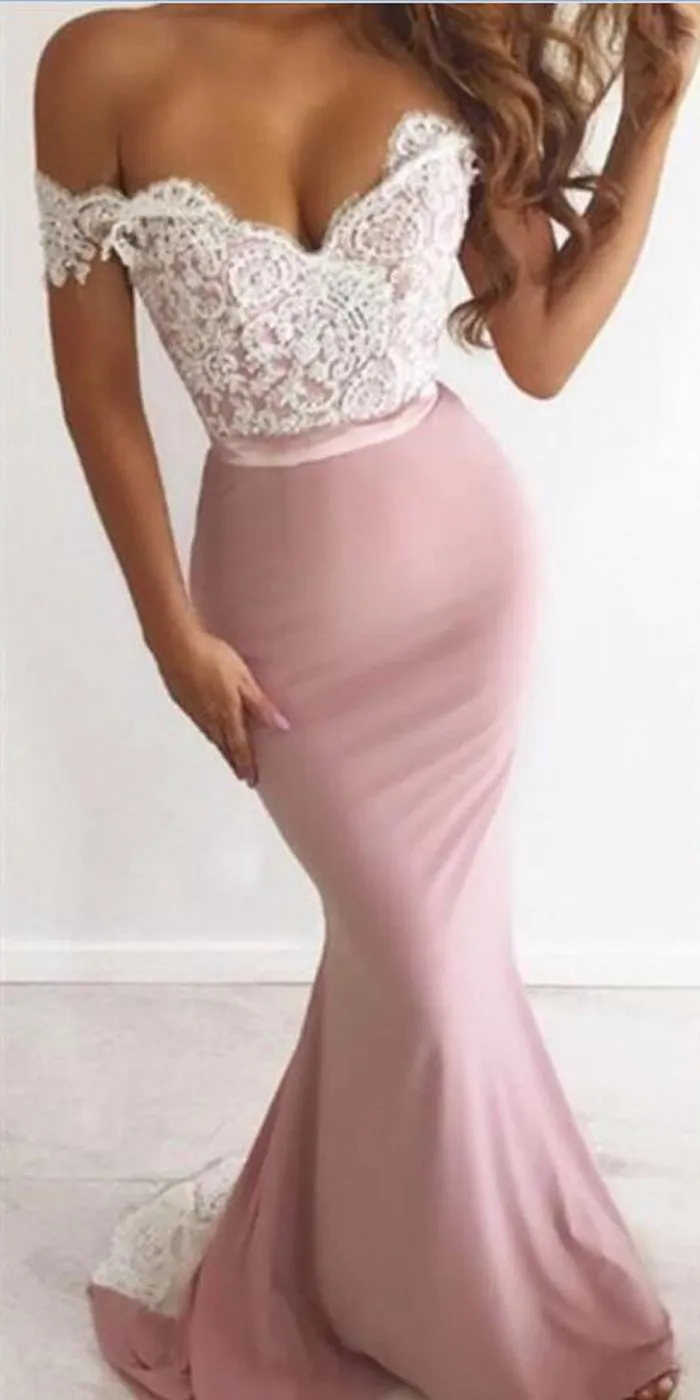 Off the Shoulder Lace Top Mermaid Long Bridesmaid Dresses MD310