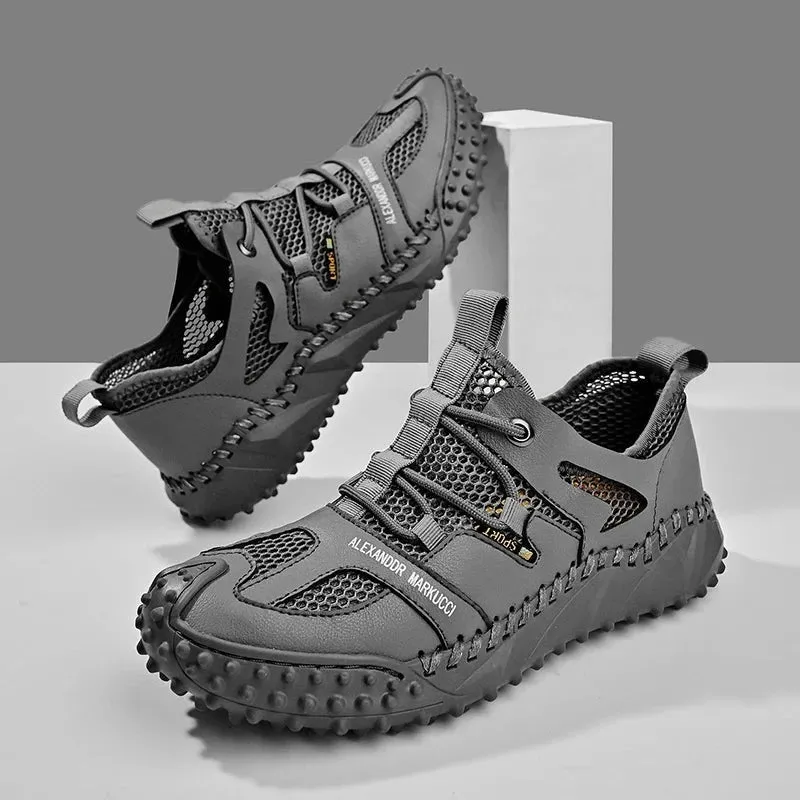 Size 38-46 Hot Sale Genuine Leather Men Shoes Summer New Anti-Skidding Fashion Wear Resistant Men Casual Mesh Shoes