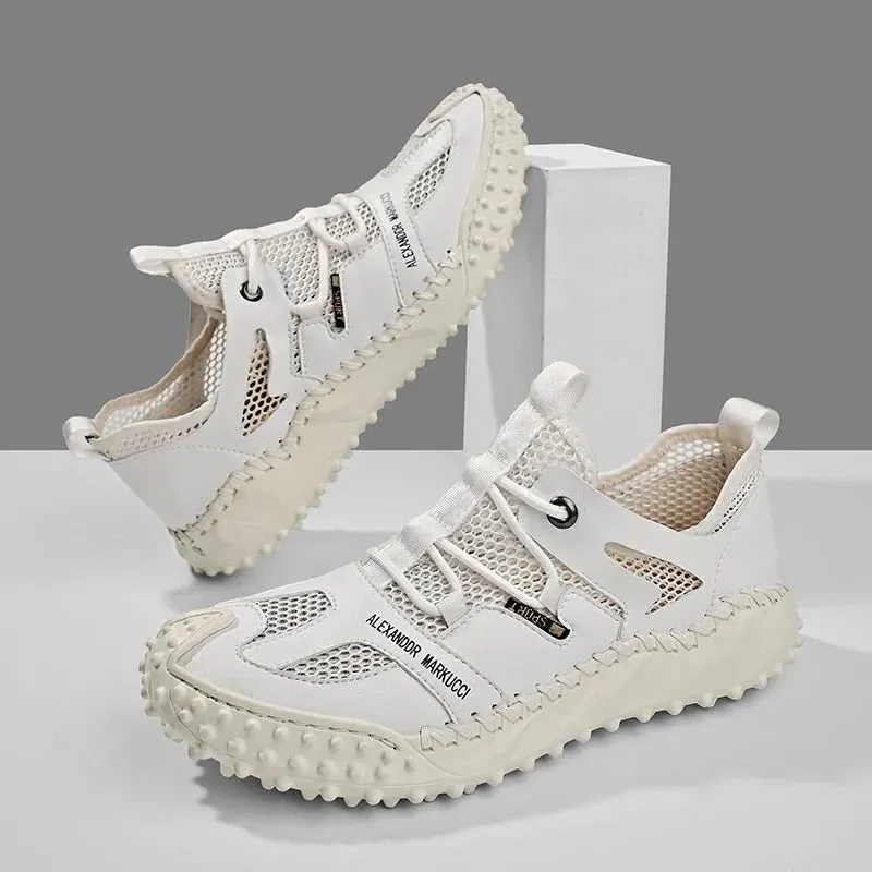 Size 38-46 Hot Sale Genuine Leather Men Shoes Summer New Anti-Skidding Fashion Wear Resistant Men Casual Mesh Shoes