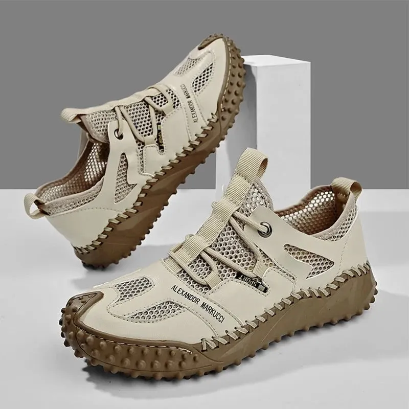 Size 38-46 Hot Sale Genuine Leather Men Shoes Summer New Anti-Skidding Fashion Wear Resistant Men Casual Mesh Shoes