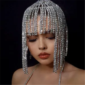 Trendy Full Rhinestone Tassel Wig
