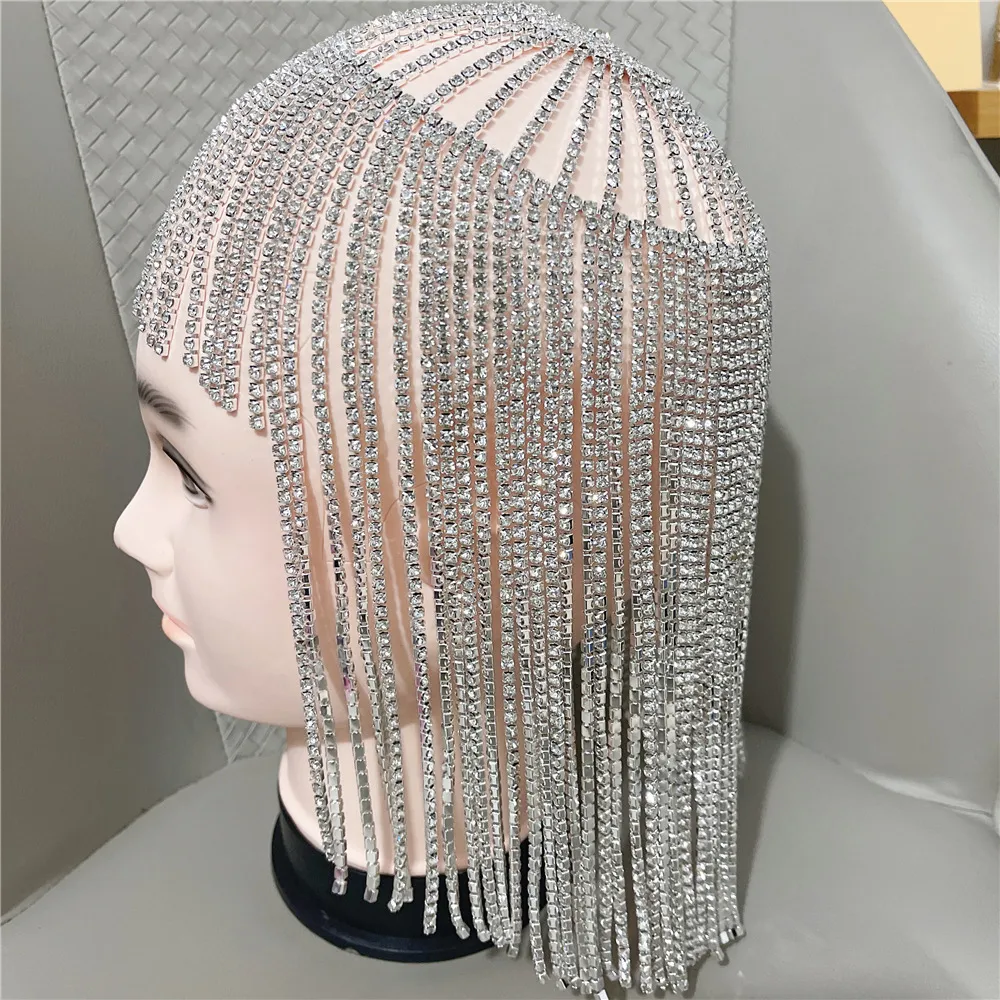 Trendy Full Rhinestone Tassel Wig