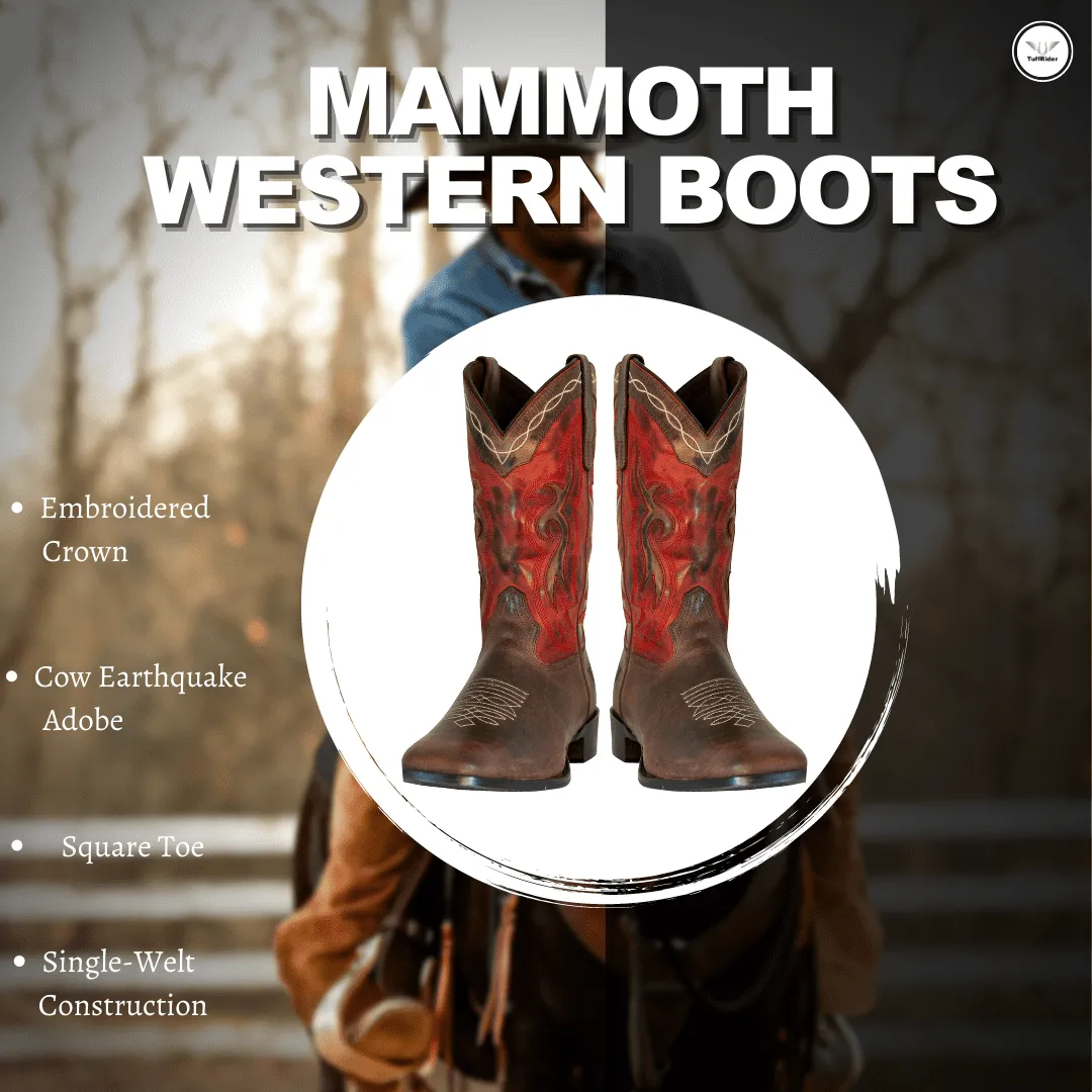 TuffRider Men's Mammoth Leather Distressed & Embroidered Square Toe Western Boots