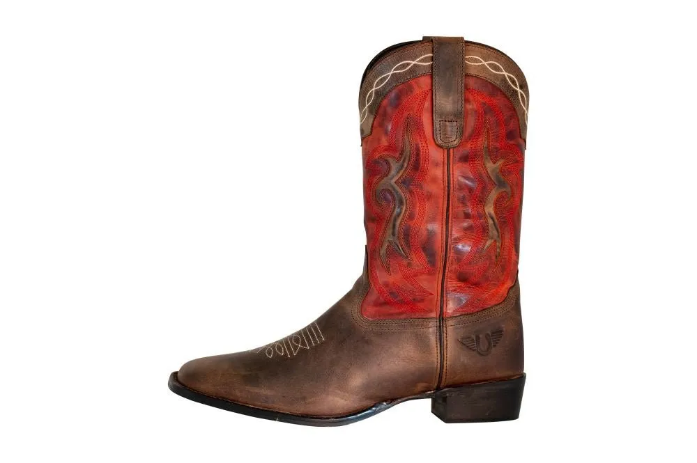 TuffRider Men's Mammoth Leather Distressed & Embroidered Square Toe Western Boots