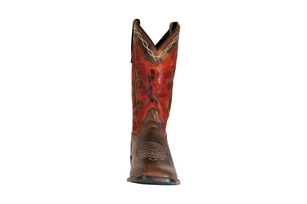 TuffRider Men's Mammoth Leather Distressed & Embroidered Square Toe Western Boots