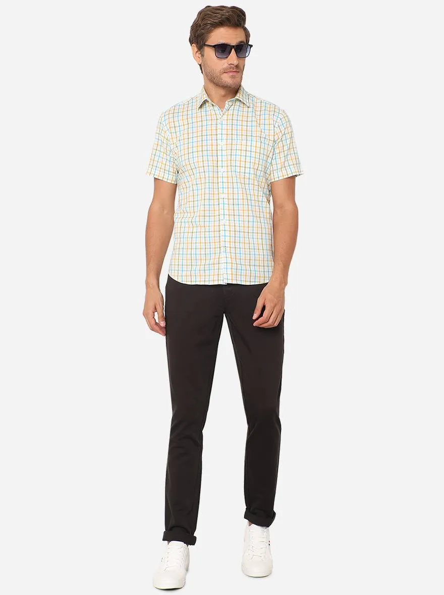 White & Yellow Checked Smart Fit Casual Shirt | Greenfibre