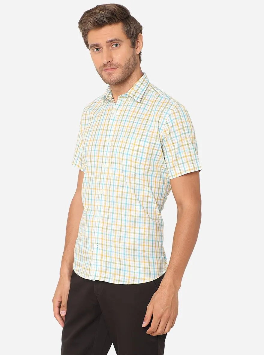 White & Yellow Checked Smart Fit Casual Shirt | Greenfibre